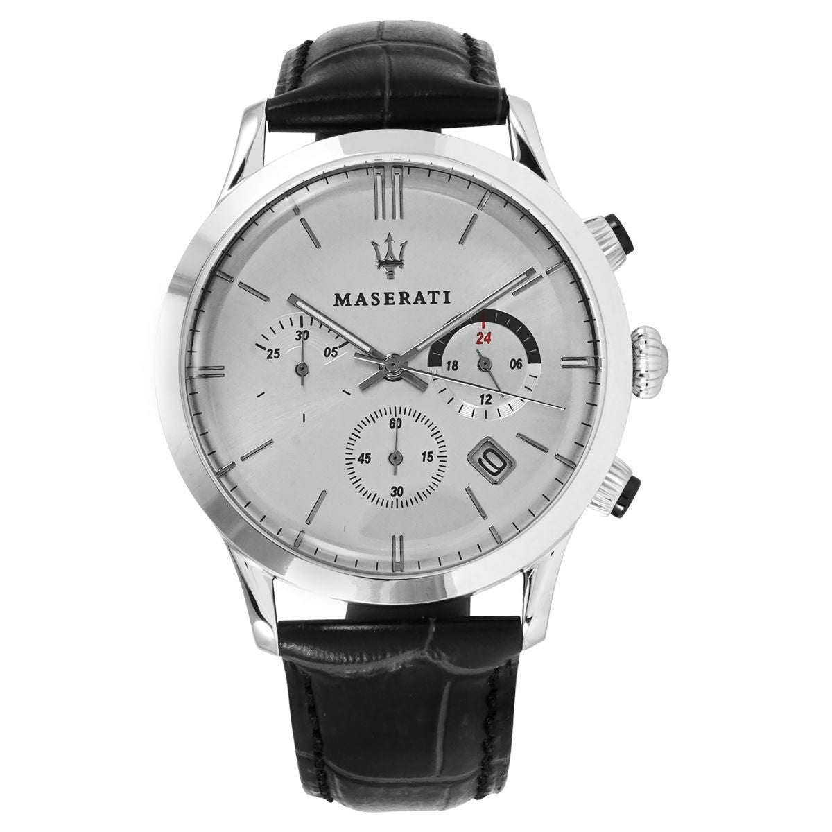 Maserati Ricordo Silver Dial Black Leather Strap Watch For Men - R8871633001 Watches Maserati   