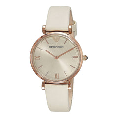 Emporio Armani Gianni T Bar Light Brown Dial White Leather Strap Watch For Women - AR1769 Watches Emporio Armani   