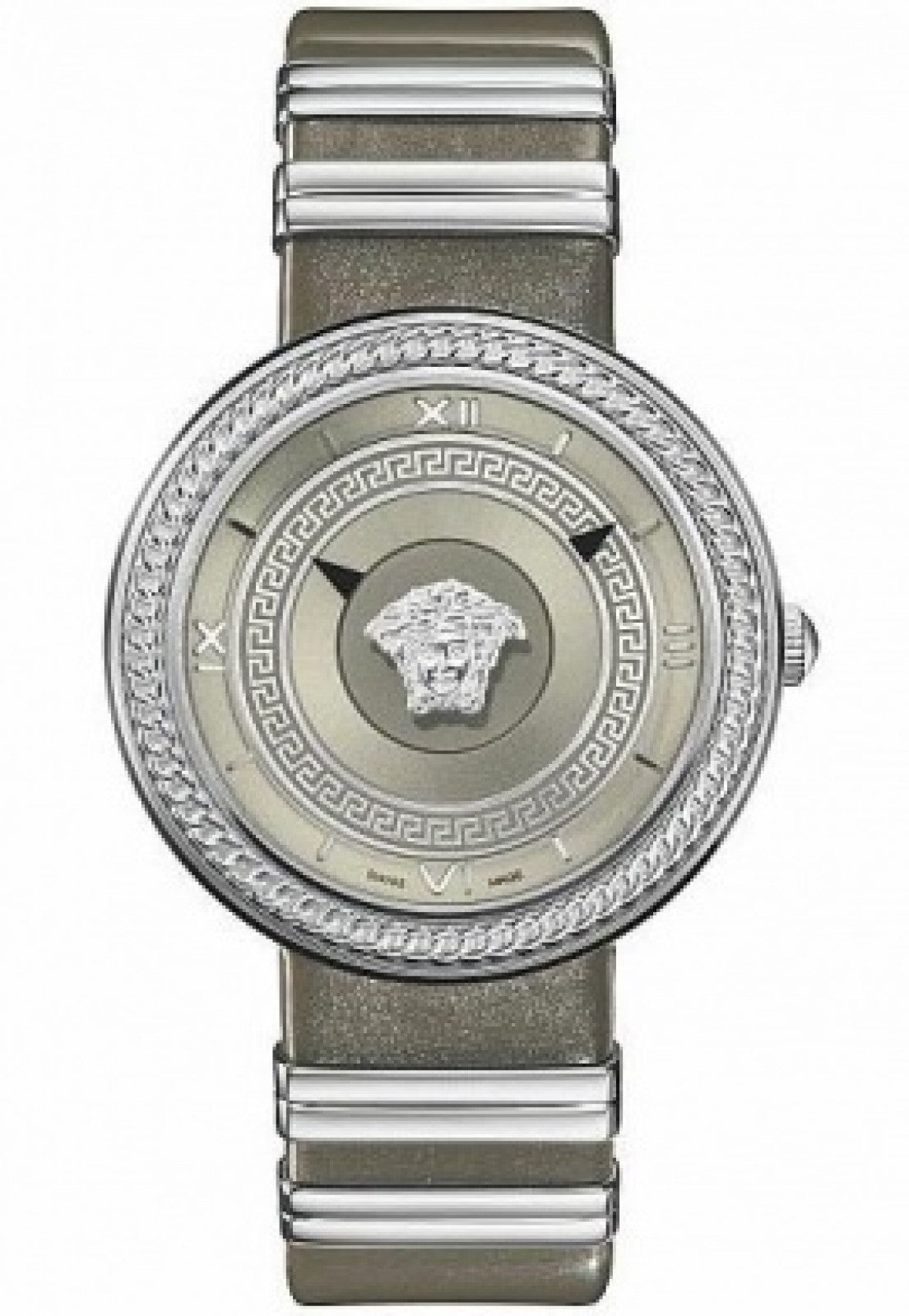 Versace V Metal Icon Silver Dial Silver & Grey Strap Watch for Women - VLC120016 Watches Versace   