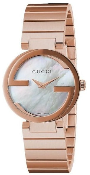 Gucci G Interlocking Mother of Pearl Dial Rose Gold Steel Strap Watch For Women - YA133515 Watches Gucci   