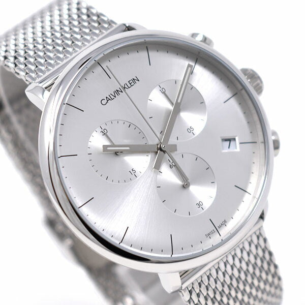 Calvin Klein High Noon Silver Dial Silver Mesh Bracelet Watch for Men - K8M27126 Watches Calvin Klein   