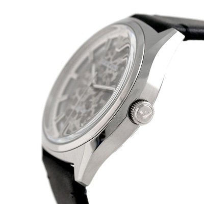 Emporio Armani Meccanico White Skeleton Dial Black Leather Strap Watch For Men - AR60003 Watches Emporio Armani   