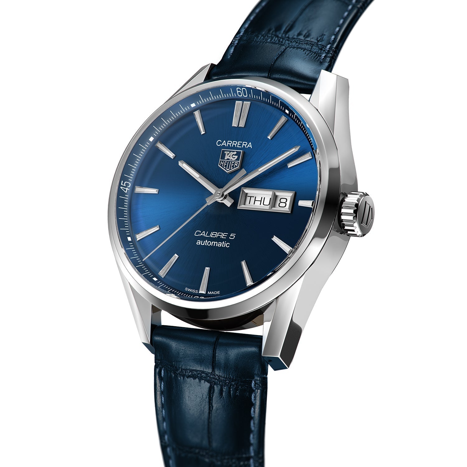 Tag Heuer Carrera Calibre 5 Automatic Blue Dial Blue Leather Strap Watch for Men - WAR201E.FC6292 Watches Tag Heuer   