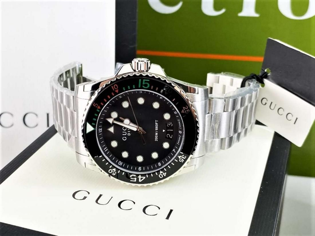 Gucci Dive Black Dial Silver Steel Strap Watch For Men - YA136208 Watches Gucci   