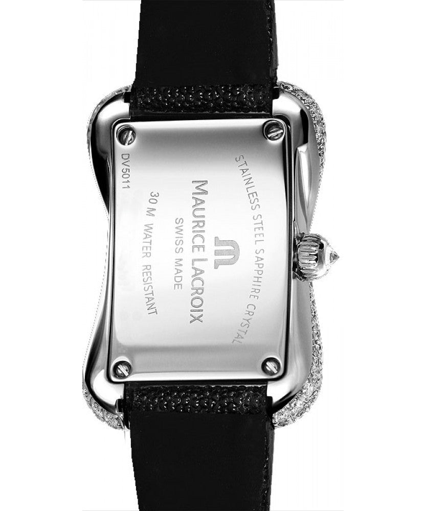 Maurice Lacroix Fiaba Black Dial with Diamonds Black Leather Strap Watch for Women - DV5012-SD531-350 Watches Maurice Lacroix   