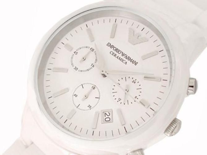 Emporio Armani Ceramica Chronograph White Dial White Strap Watch For Men - AR1453 Watches Emporio Armani   