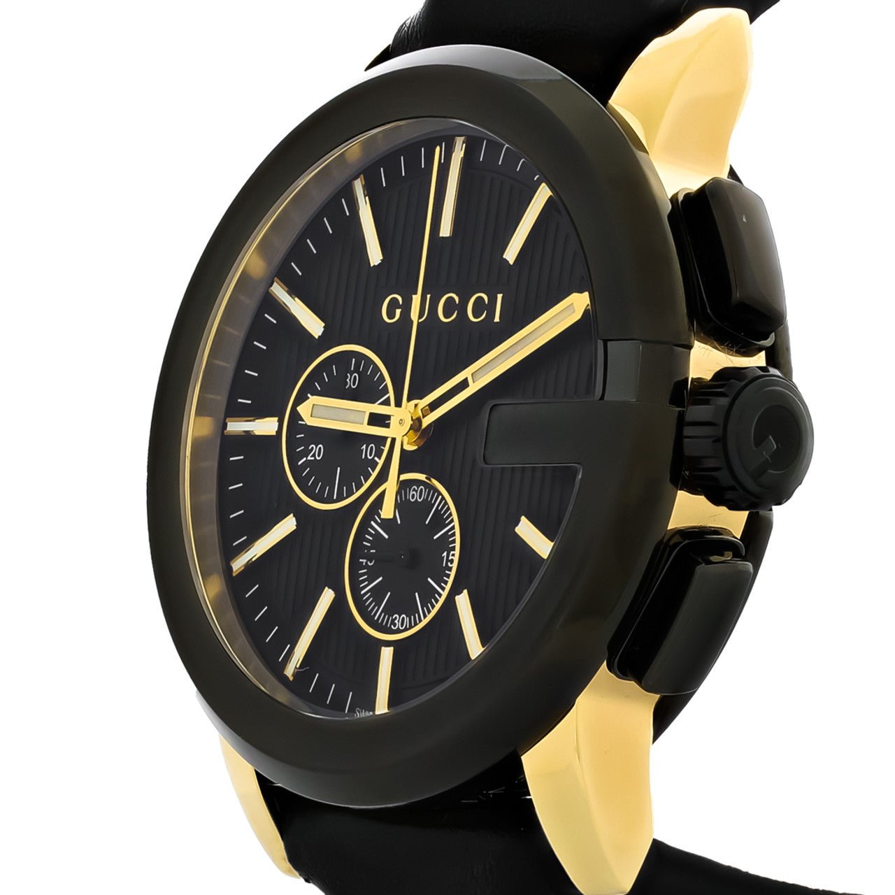 Gucci G Chrono Black Dial Black Leather Strap Watch For Men - YA101203 Watches Gucci   