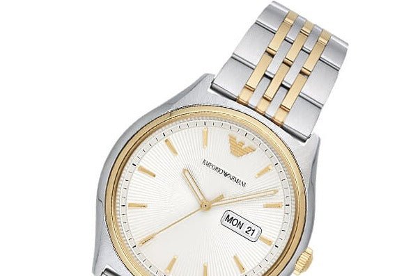 Emporio Armani Cream Dial Two Tone Stainless Steel Strap Watch For Men - AR11034 Watches Emporio Armani   