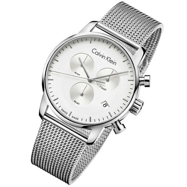 Calvin Klein City Chronograph White Dial Silver Mesh Bracelet Watch for Men - K2G27126 Watches Calvin Klein   