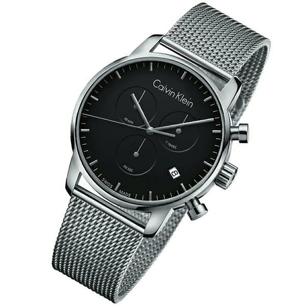 Calvin Klein City Chronograph Black Dial Silver Mesh Bracelet Watch for Men - K2G27121 Watches Calvin Klein   