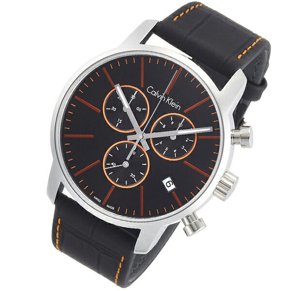 Calvin Klein City Chronograph Black Dial Black Leather Strap Watch for Men - K2G271C1 Watches Calvin Klein   