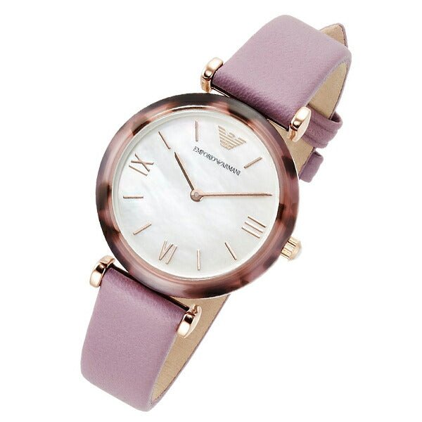 Emporio Armani Gianni Mother of Pearl Dial Purple Leather Strap Watch For Women - AR11003 Watches Emporio Armani   