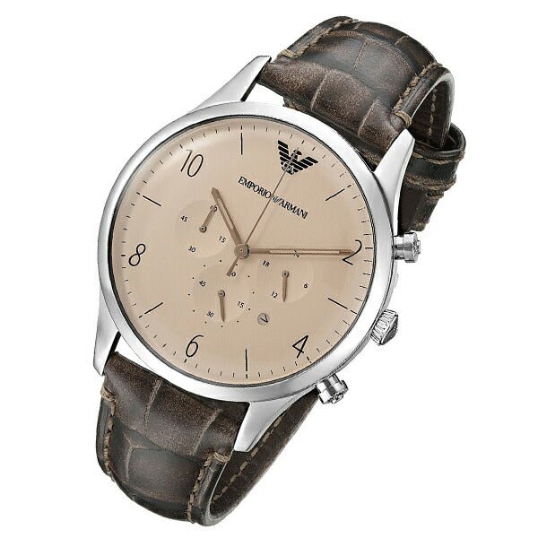 Emporio Armani Classic Chronograph Cream Dial Brown Leather Strap Watch For Men - AR1878 Watches Emporio Armani   