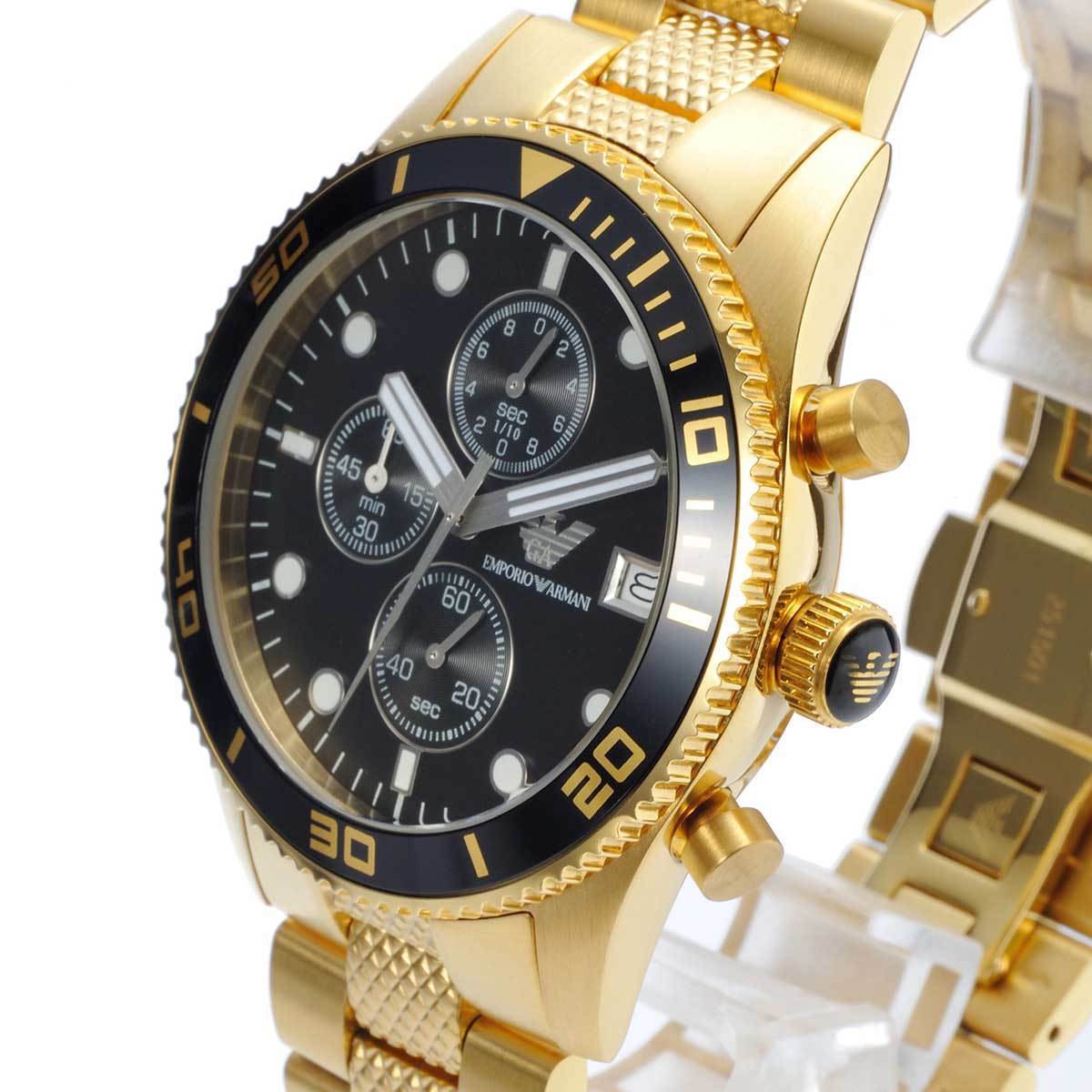 Emporio Armani Chronograph Black Dial Gold Stainless Steel Strap Watch For Men - AR5857 Watches Emporio Armani   