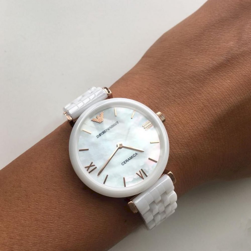 Emporio Armani Ceramica Mother of Pearl Dial White Ceramic Strap Watch For Women - AR1486 Watches Emporio Armani   