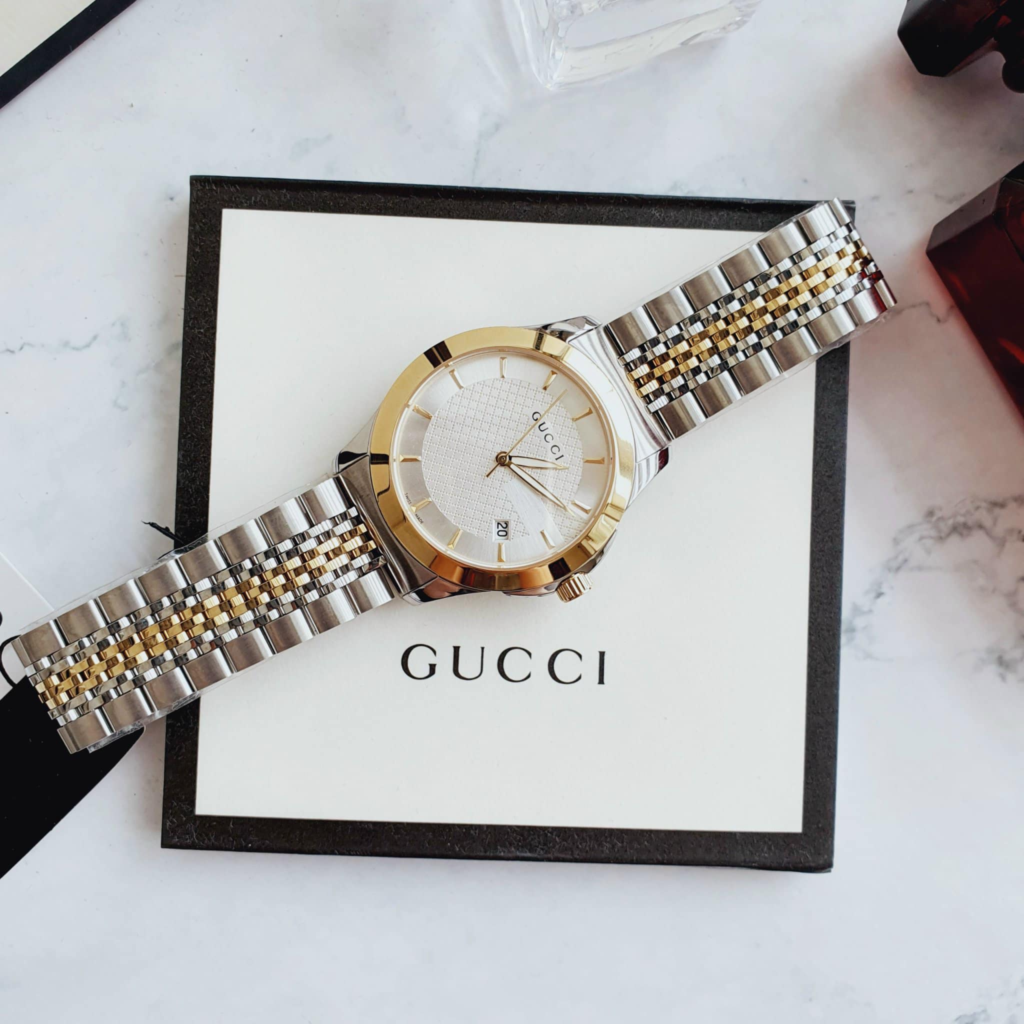 Gucci G Timeless Silver Dial Two Tone Steel Strap Watch For Women - YA126511 Watches Gucci   