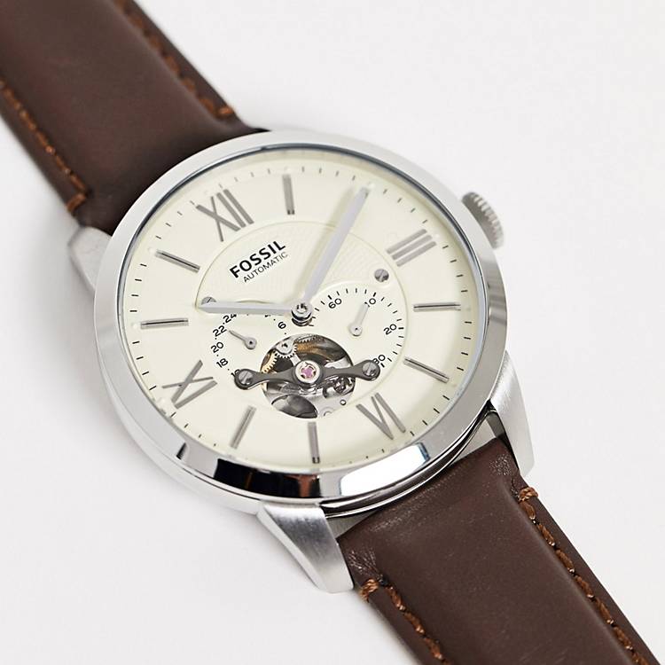 Fossil Townsman Automatic White Dial Brown Leather Strap Watch for Men - ME3064 Watches Fossil   