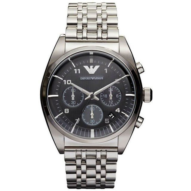 Emporio Armani Franco Black Dial Silver Stainless Steel Strap Watch For Men - AR0373 Watches Emporio Armani   