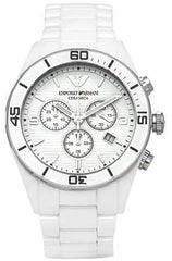 Emporio Armani Ceramic Chronograph White Dial White Ceramic Strap Watch For Men - AR1424 Watches Emporio Armani   