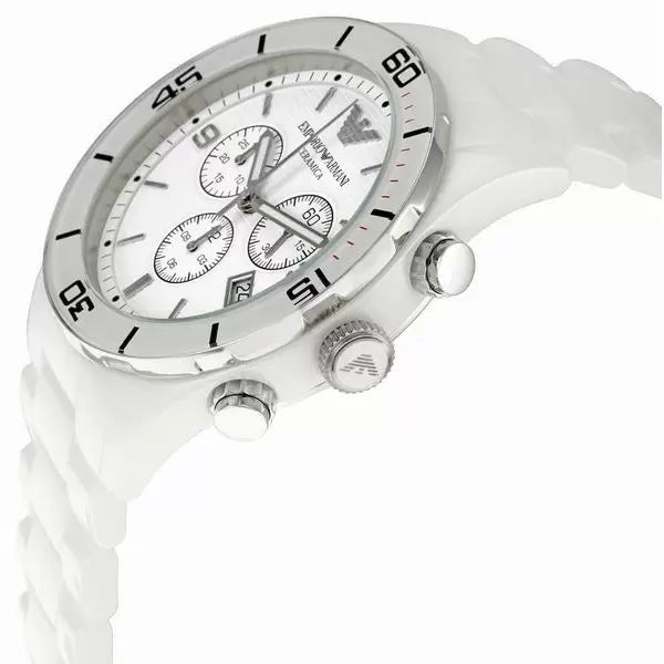 Emporio Armani Ceramic Chronograph White Dial White Ceramic Strap Watch For Men - AR1424 Watches Emporio Armani   