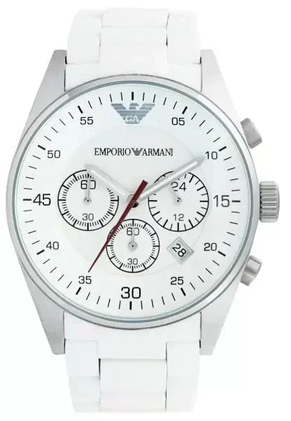 Emporio Armani Sport Chronograph White Dial White Silicone Strap Watch For Men - AR5859 Watches Emporio Armani   