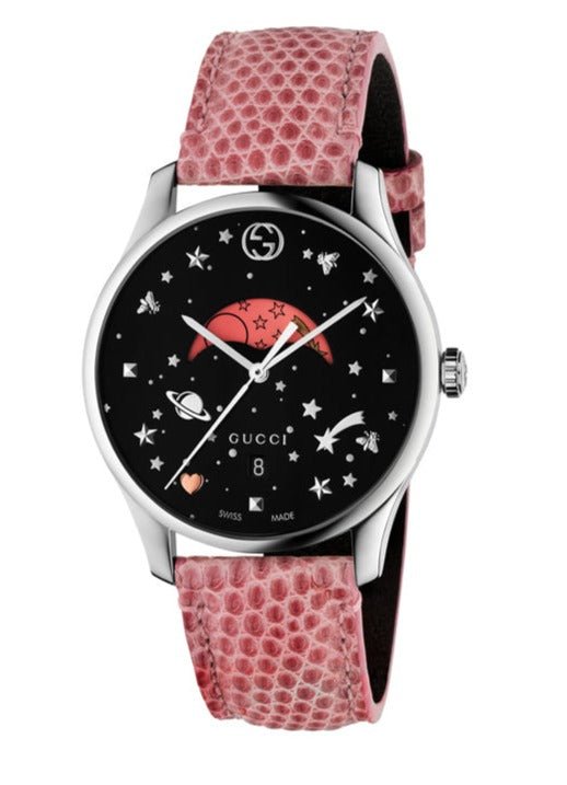 Gucci G-Timeless Moonphase Black Dial Pink Leather Strap Watch For Women - YA1264046 Watches Gucci   