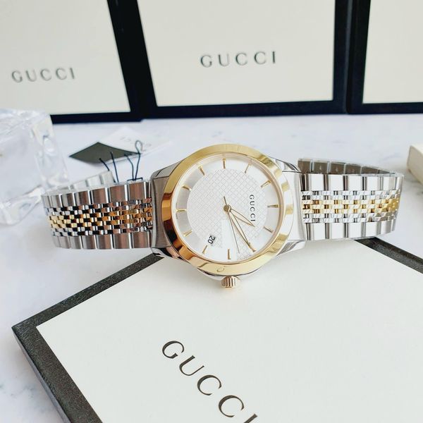 Gucci G Timeless White Dial Two Tone Steel Strap Watch For Men - YA126409 Watches Gucci   