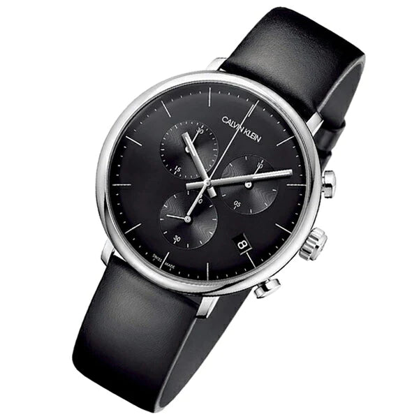 Calvin Klein High Noon Chronograph Black Dial Black Leather Strap Watch for Men - K8M271C1 Watches Calvin Klein   