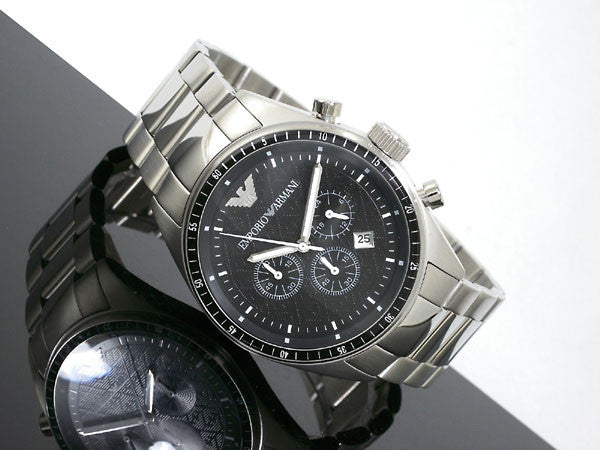 Emporio Armani Sportivo Chronograph Black Dial Silver Stainless Steel Watch For Men - AR0585 Watches Emporio Armani   