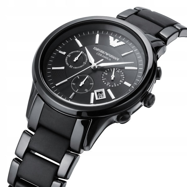 Emporio Armani Ceramica Chronograph  Black Dial Black Strap Watch For Men - AR1452 Watches Emporio Armani   