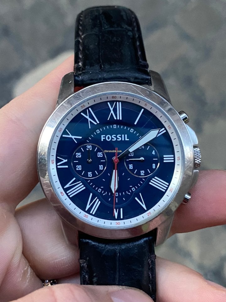 Fossil Grant Chronograph Blue Dial Black Leather Strap Watch for Men - FS4990 Watches Fossil   