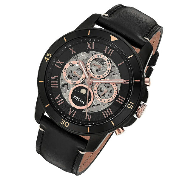 Fossil Grant Sport Automatic Skeleton Black Dial Black Leather Strap Watch for Men - ME3138 Watches Fossil   