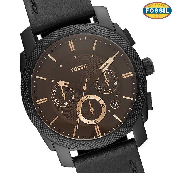 Fossil Machine Chronograph Black Dial Black Leather Strap Watch for Men - FS5586 Watches Fossil   