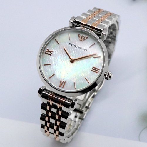 Emporio Armani Gianni T-Bar Mother of Pearl Dial Two Tone Stainless Steel Watch For Women - AR1987 Watches Emporio Armani   