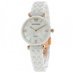 Emporio Armani Ceramica Mother of Pearl Dial White Ceramic Strap Watch For Women - AR1486 Watches Emporio Armani   