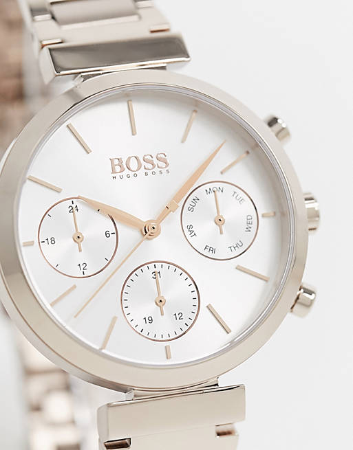 Hugo Boss Flawless Quartz White Dial Gold Steel Strap Watch for Women -1502531 Watches Hugo Boss   