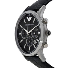 Emporio Armani Renato Chronograph Black Dial Black Leather Strap Watch For Men - AR2447 Watches Emporio Armani   