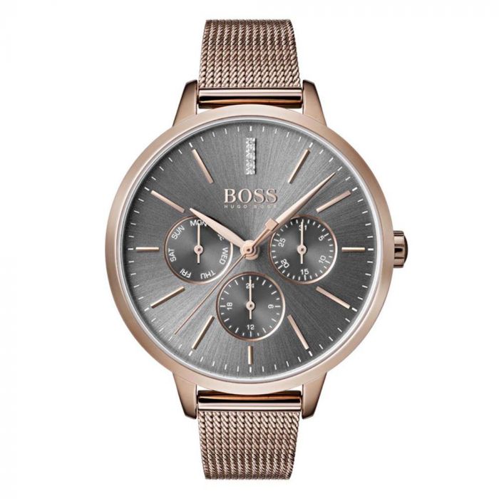 Hugo Boss Symphony Grey Dial Gold Mesh Bracelet Watch for Women - 1502424 Watches Hugo Boss   