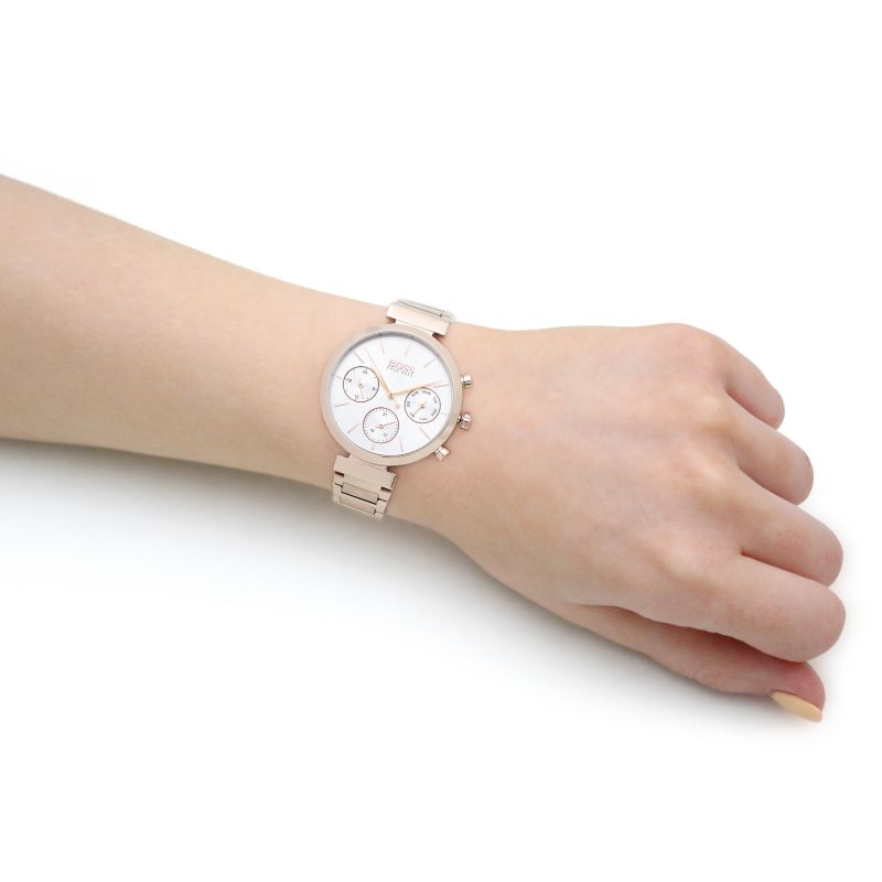 Hugo Boss Flawless Quartz White Dial Gold Steel Strap Watch for Women -1502531 Watches Hugo Boss   