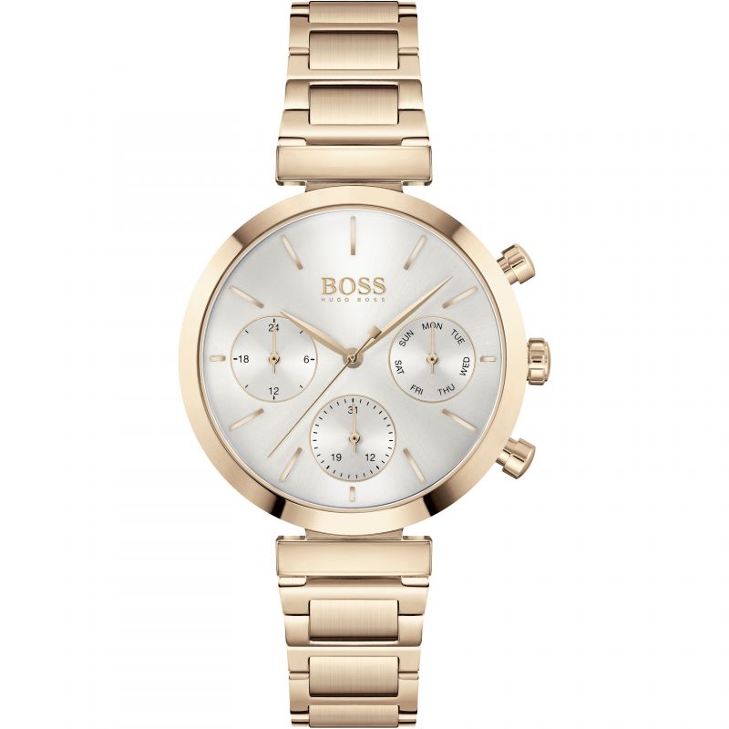 Hugo Boss Flawless Quartz White Dial Gold Steel Strap Watch for Women -1502531 Watches Hugo Boss   