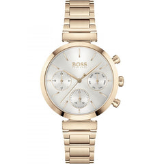 Hugo Boss Flawless Quartz White Dial Gold Steel Strap Watch for Women -1502531 Watches Hugo Boss   