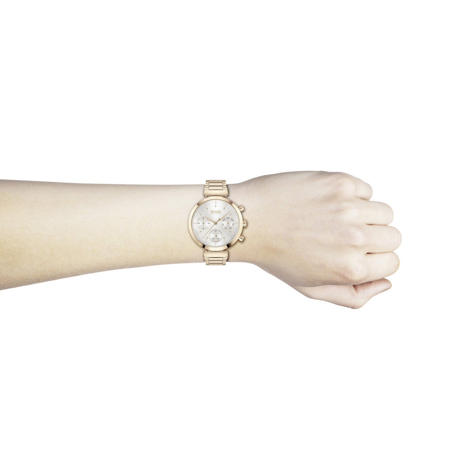 Hugo Boss Flawless Quartz White Dial Gold Steel Strap Watch for Women -1502531 Watches Hugo Boss   