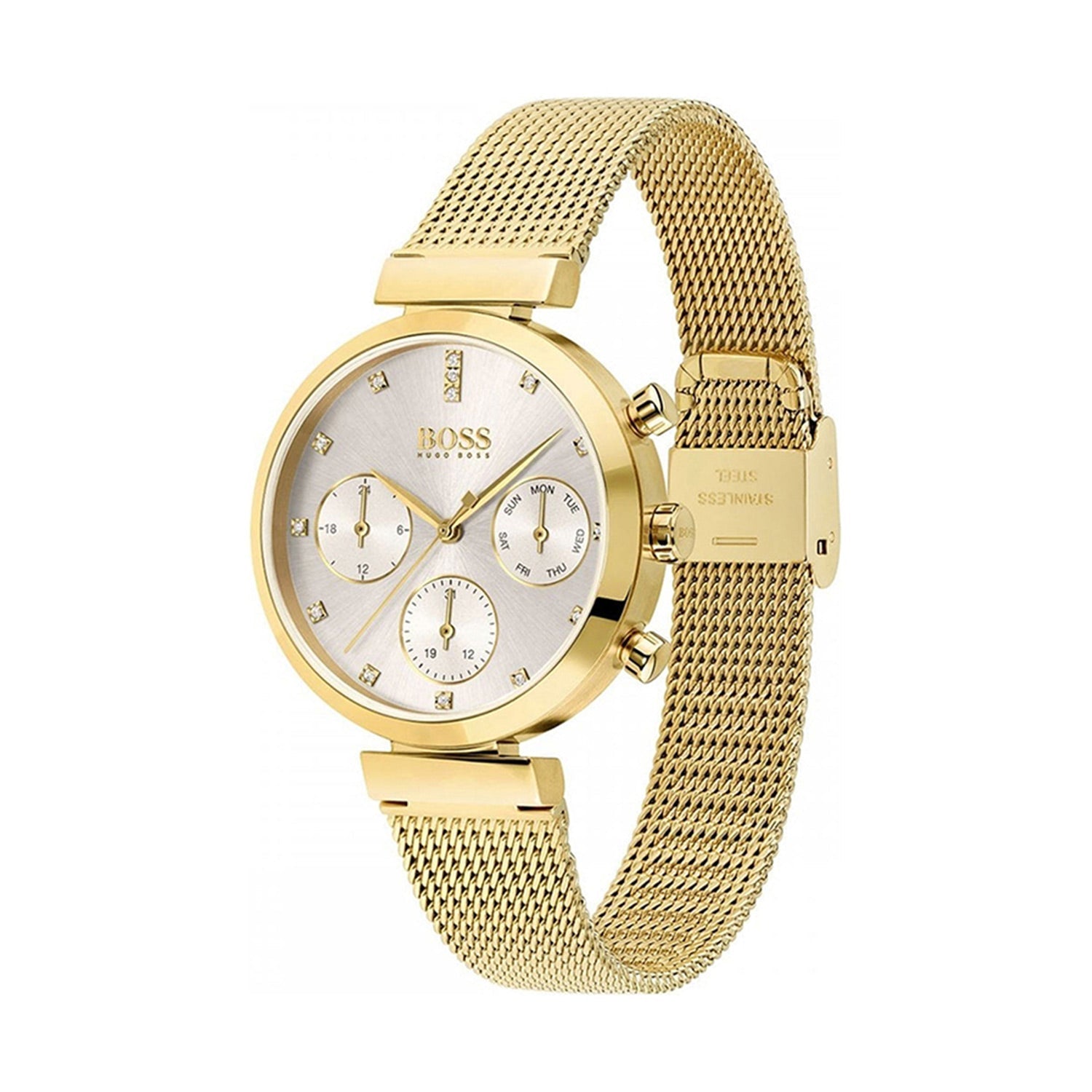 Hugo Boss Flawless White Dial Gold Mesh Bracelet Watch for Women - 1502552 Watches Hugo Boss   