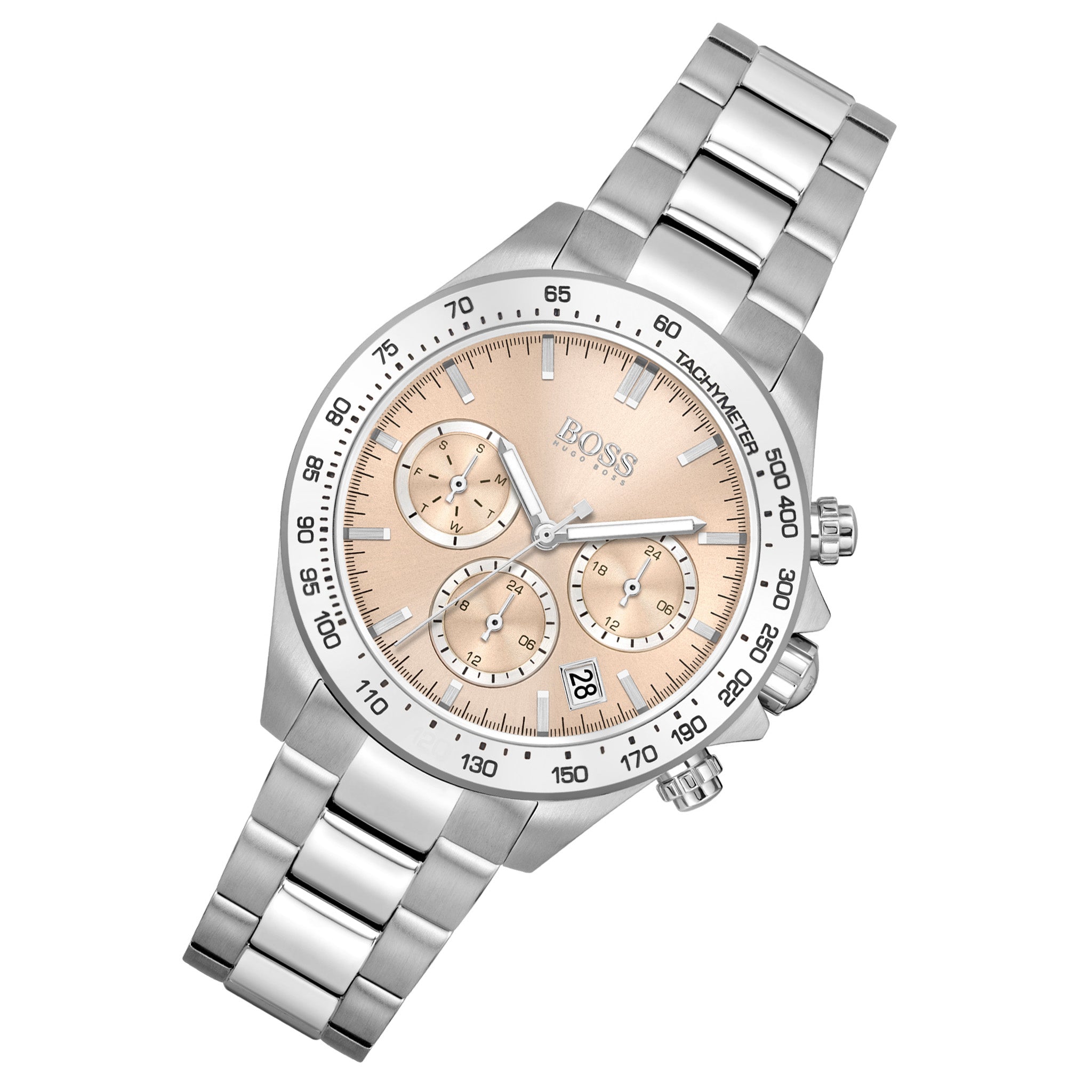 Hugo Boss Novia Pink Dial Silver Steel Strap Watch for Women - 1502615 Watches Hugo Boss   