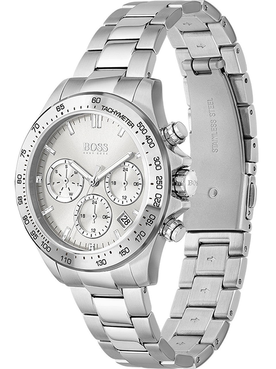 Hugo Boss Novia Chronograph Silver Dial Silver Steel Strap Watch for Women - 1502616 Watches Hugo Boss   