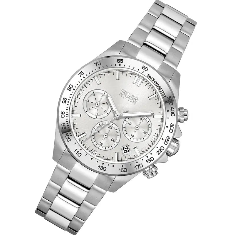 Hugo Boss Novia Chronograph Silver Dial Silver Steel Strap Watch for Women - 1502616 Watches Hugo Boss   