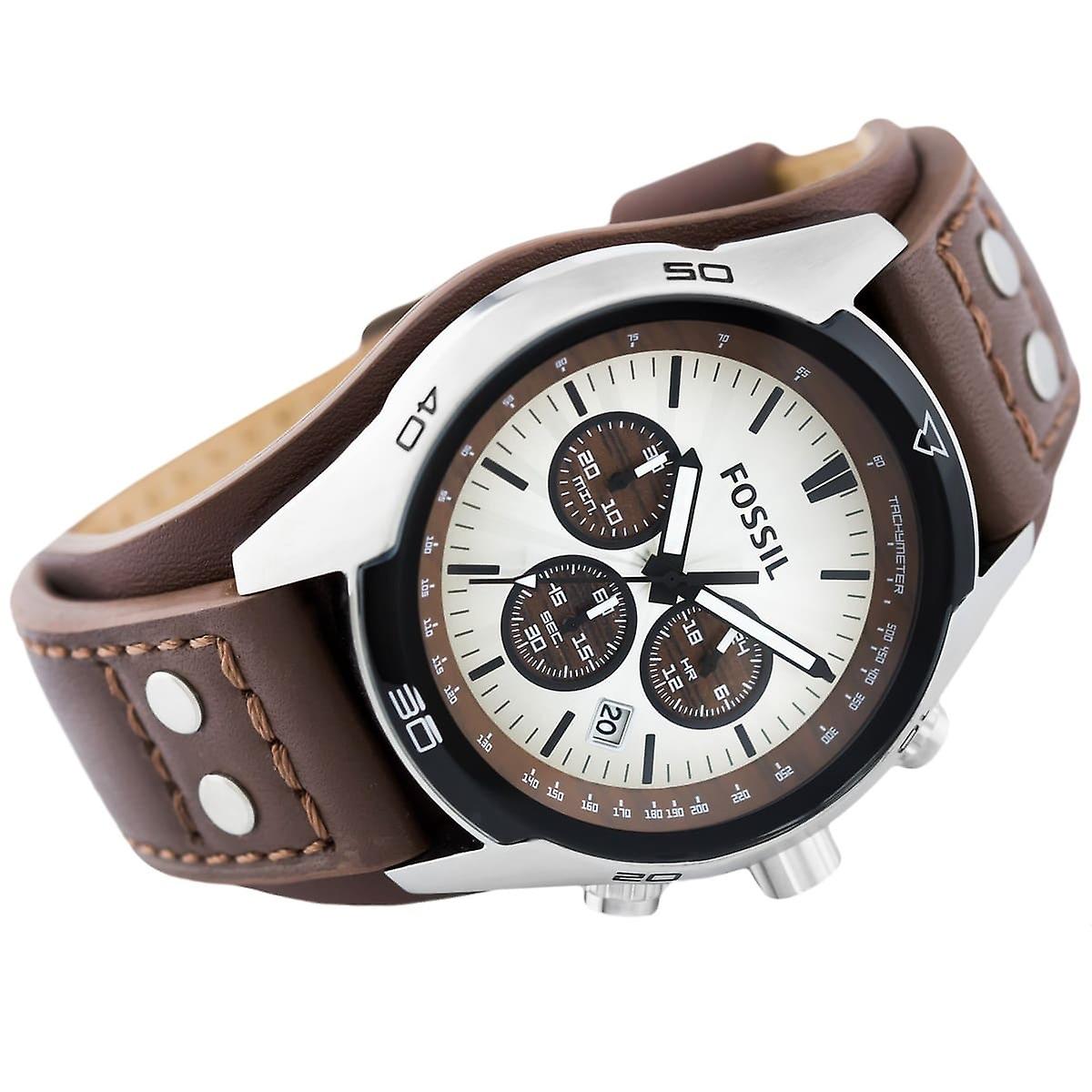 Fossil Coachman Chronograph Silver Dial Brown Leather Strap Watch for Men - CH2565 Watches Fossil   