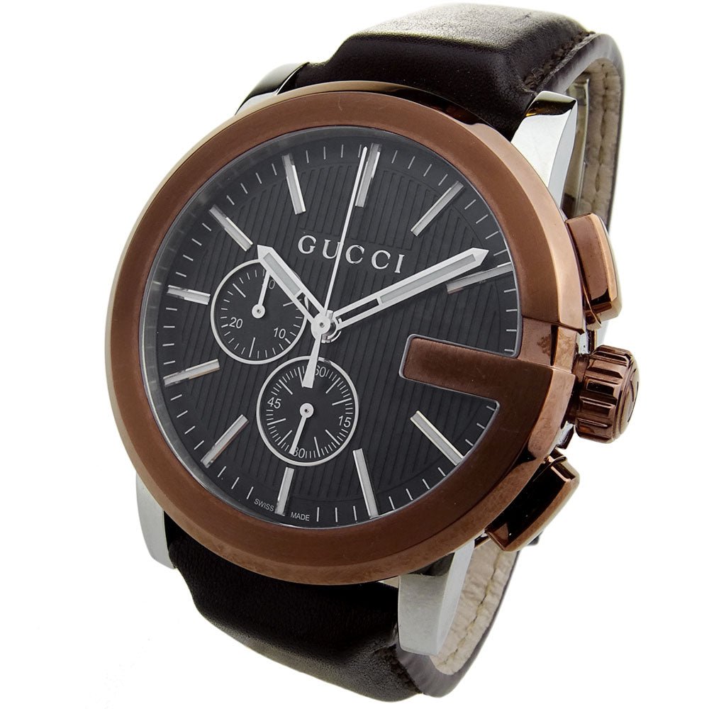 Gucci G Chrono Black Dial Black Leather Strap Watch For Men - YA101202 Watches Gucci   