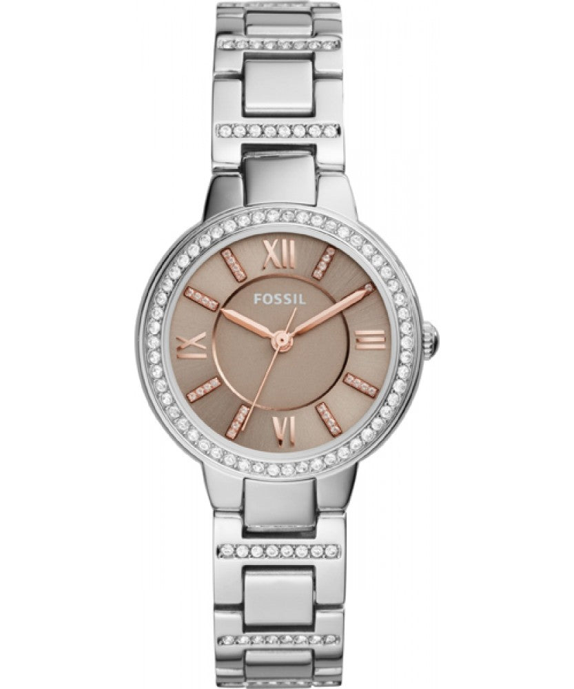 Fossil Virginia Taupe Dial Silver Steel Strap Watch for Women - ES4147 Watches Fossil   