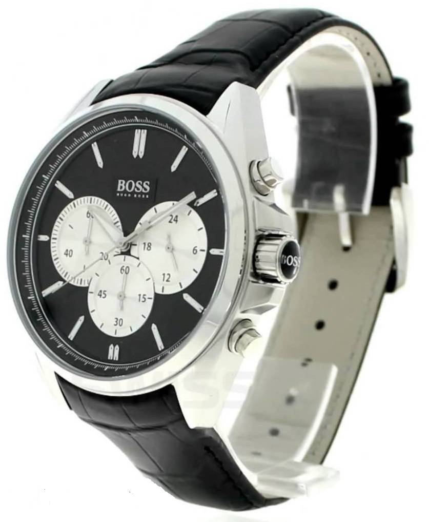 Hugo Boss Driver Black Dial Black Leather Strap Watch for Men - 1512879 Watches Hugo Boss   